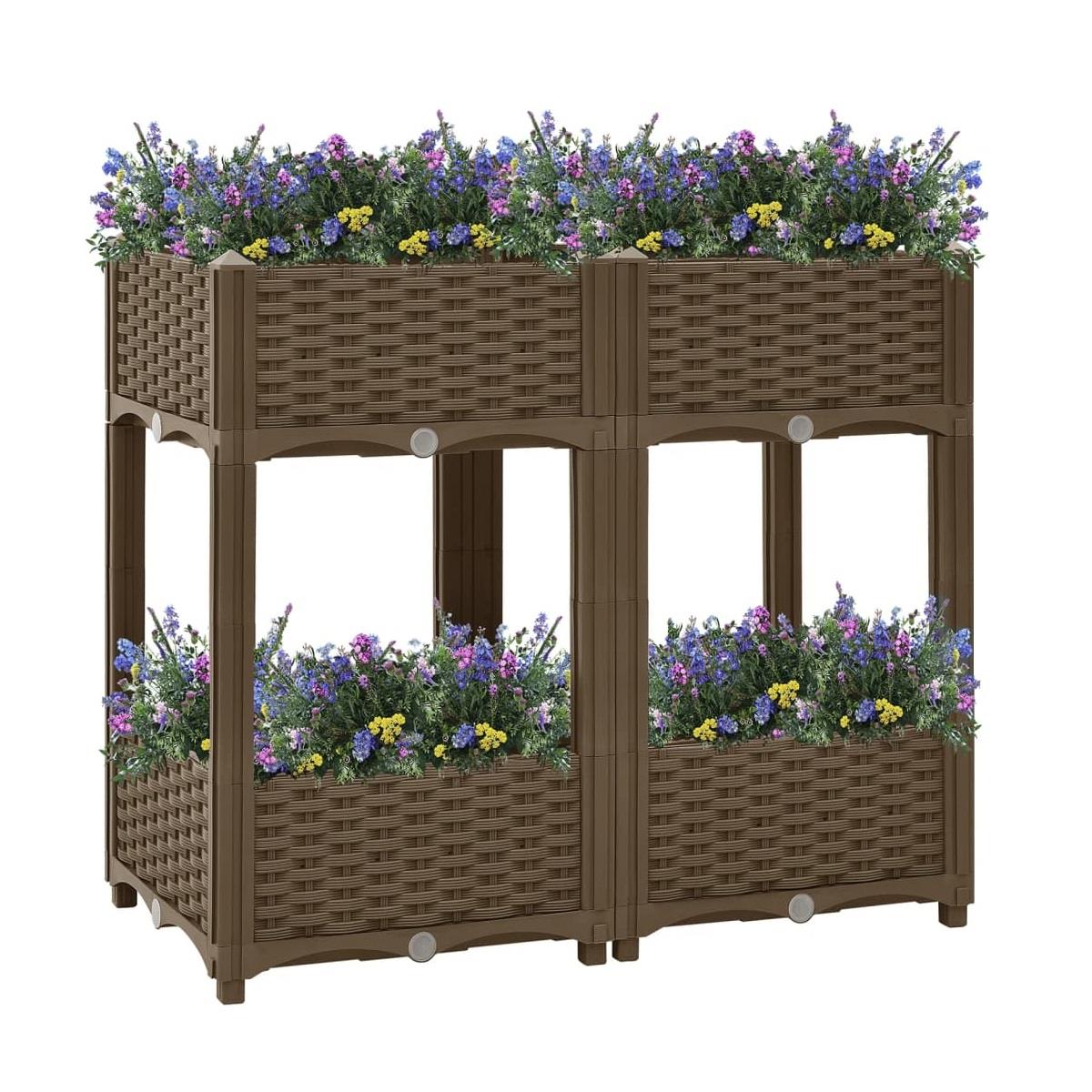 Two Tier 4 -Planter Rattan Effect Raised Deep Garden Bed
