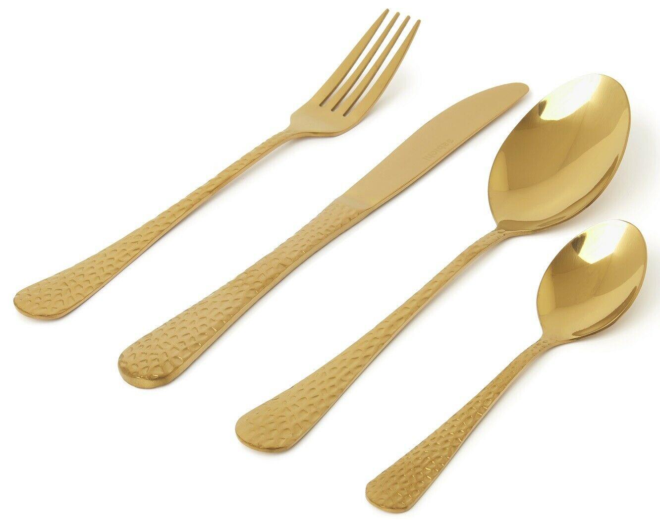 16pc Gold Hammered Cutlery Set