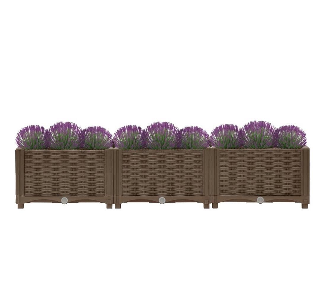 Set of 3 Rattan Effect Raised Garden Bed