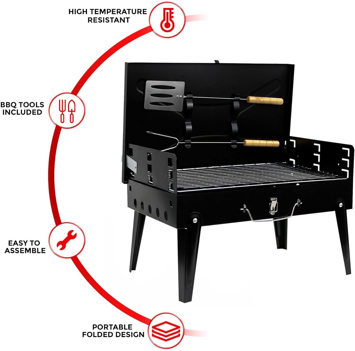 PORTABLE FOLDING CHARCOAL BBQ GRILL WITH ACCESSORIES