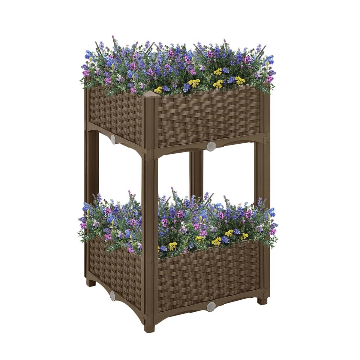 Two Tier Rattan Effect Raised Deep Garden Bed