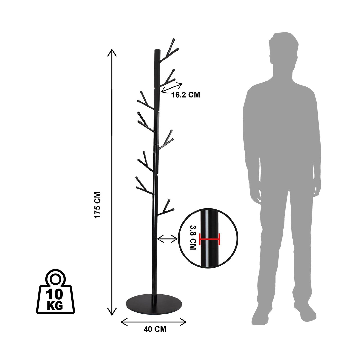 16 Peg Tree Coat Rack - Black
