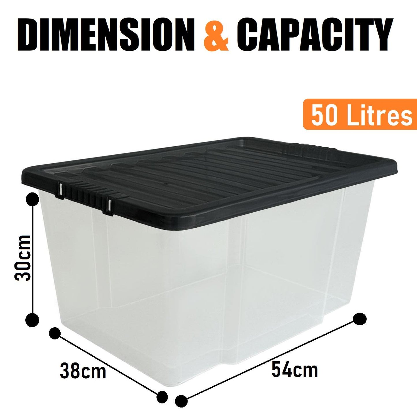 50L Storage Box & Black Lid