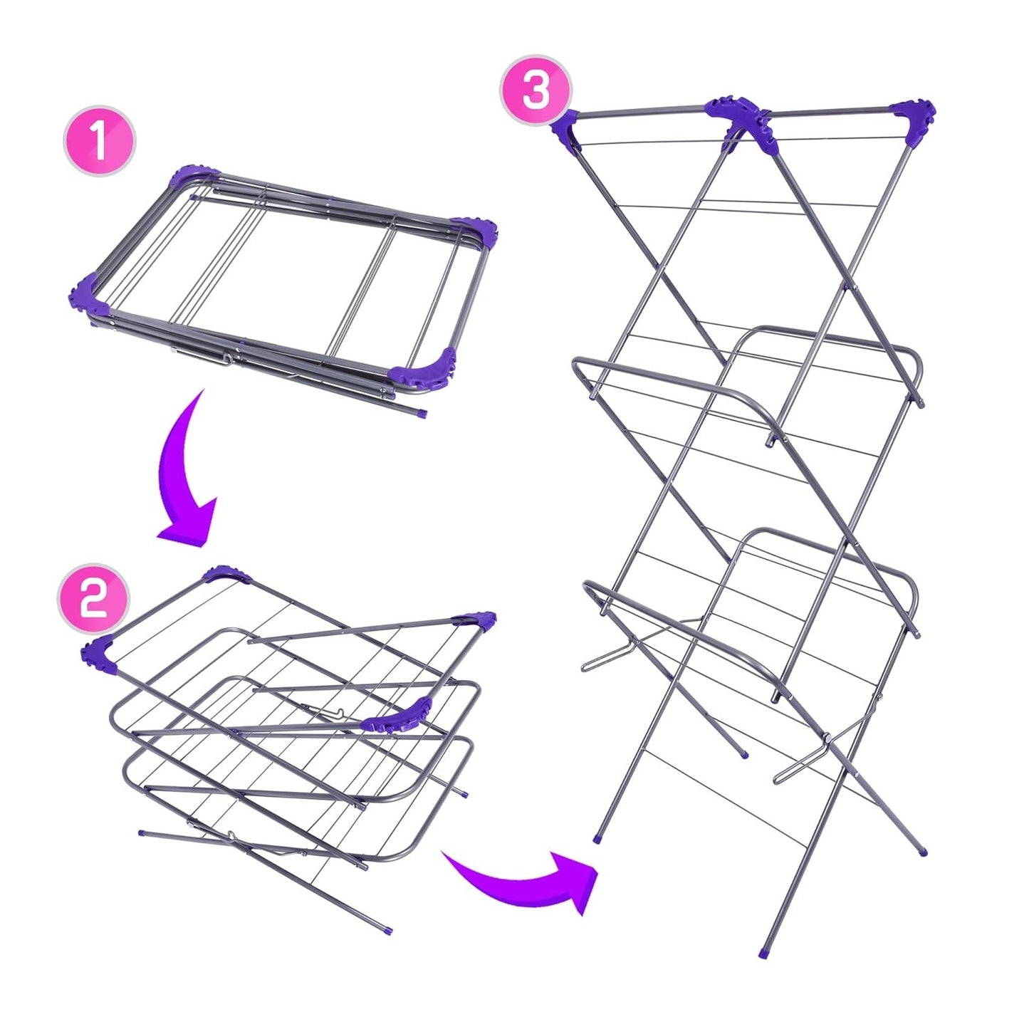 21m 3 Tier Airer Silver/Purple