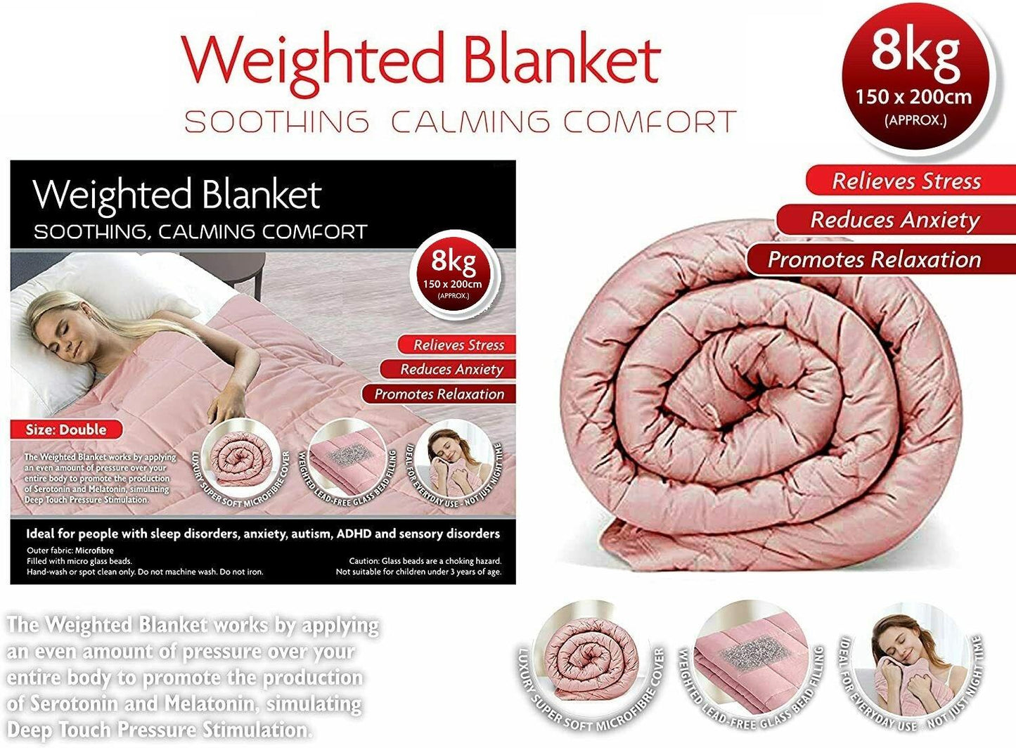 8KG Pink Weighted Blanket 150*200cm