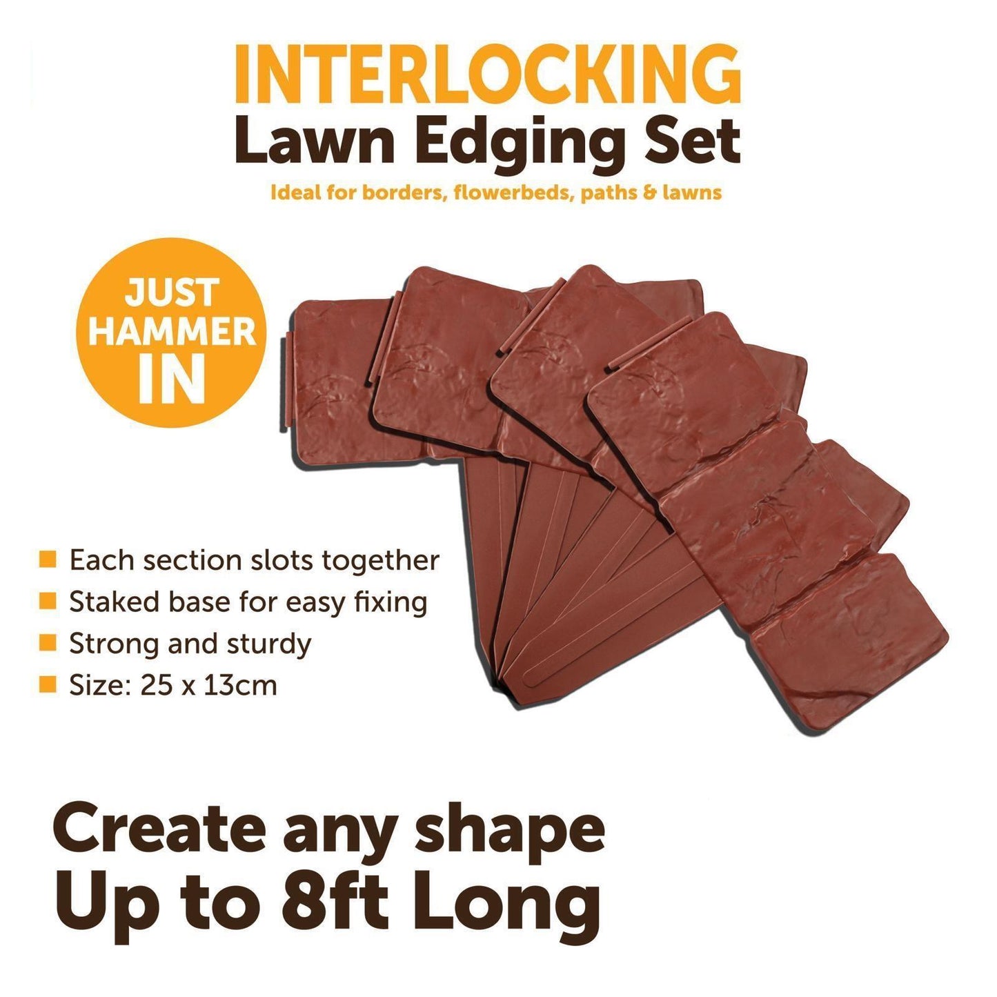 30 Terracotta Interlocking Lawn Edging Set