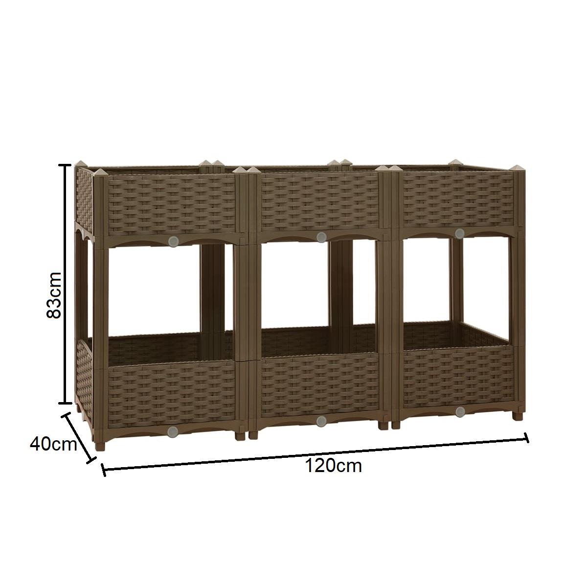 Brown Two Tier 6 -Planter Rattan Effect Raised Deep Garden Bed