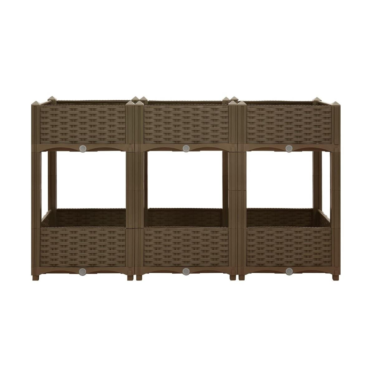 Brown Two Tier 6 -Planter Rattan Effect Raised Deep Garden Bed