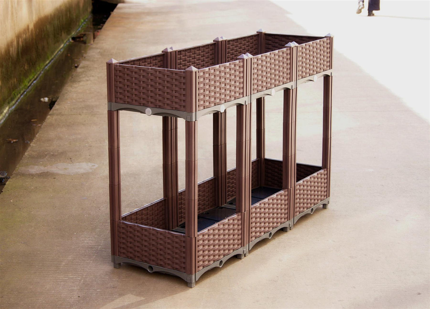 Brown Two Tier 6 -Planter Rattan Effect Raised Deep Garden Bed