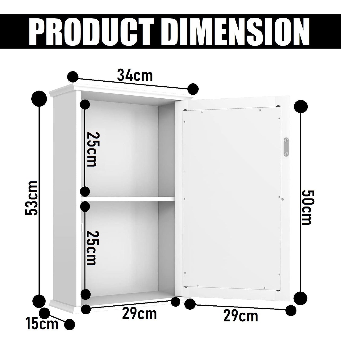 White -Single Mirror Cabinet With Shelf