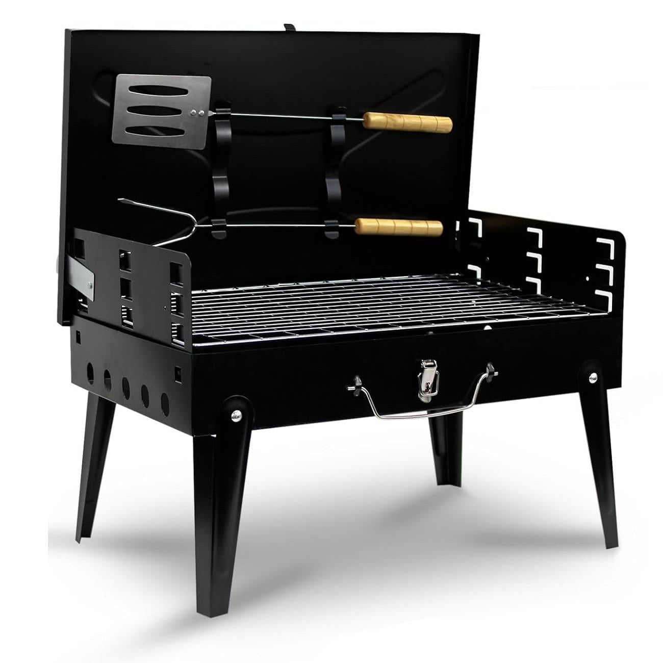 PORTABLE FOLDING CHARCOAL BBQ GRILL WITH ACCESSORIES