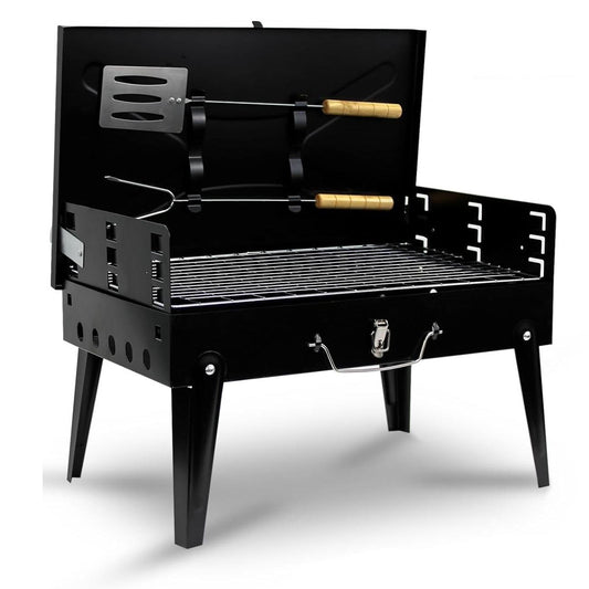 PORTABLE FOLDING CHARCOAL BBQ GRILL WITH ACCESSORIES