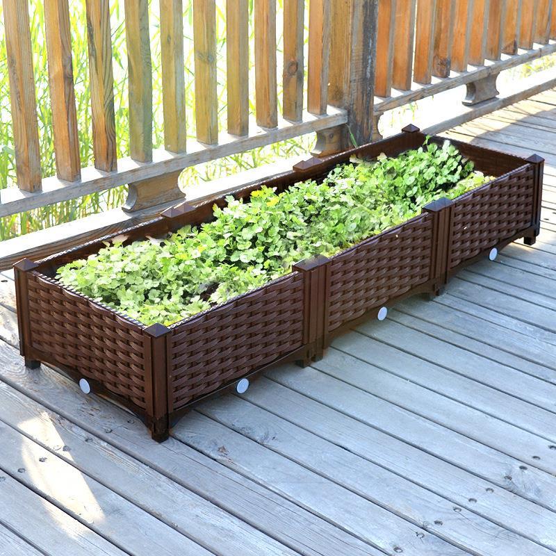 Set of 3 Rattan Effect Raised Garden Bed
