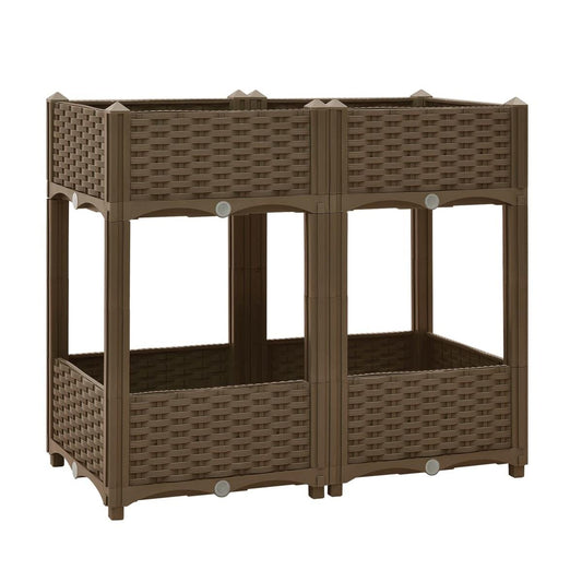 Two Tier 4 -Planter Rattan Effect Raised Deep Garden Bed