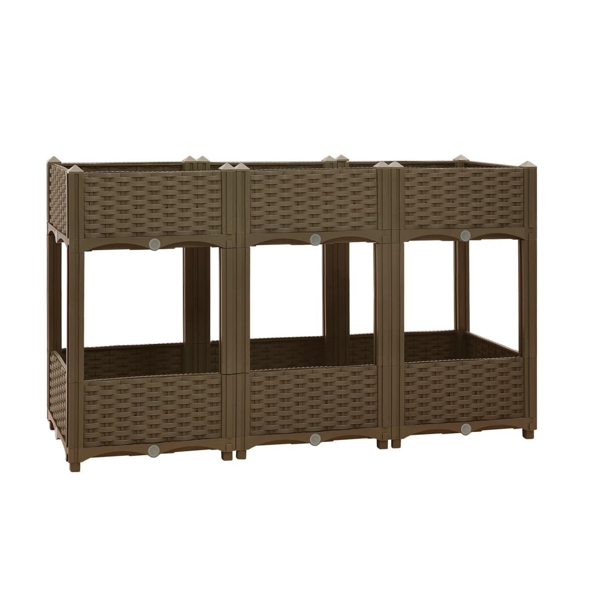 Brown Two Tier 6 -Planter Rattan Effect Raised Deep Garden Bed
