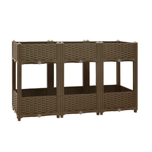 Brown Two Tier 6 -Planter Rattan Effect Raised Deep Garden Bed